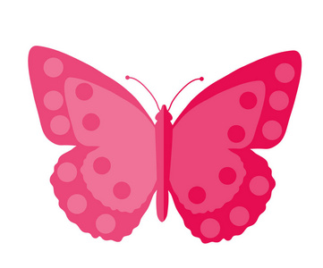 粉红色的蝴蝶，平面设计。白色背景上的孤立。矢量图，剪贴画