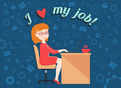 平面设计矢量图个人助理或努力工作的女人和文本的