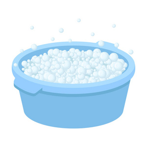 用肥皂水和清水盆中孤立的白色背景上的卡通风格的图标.