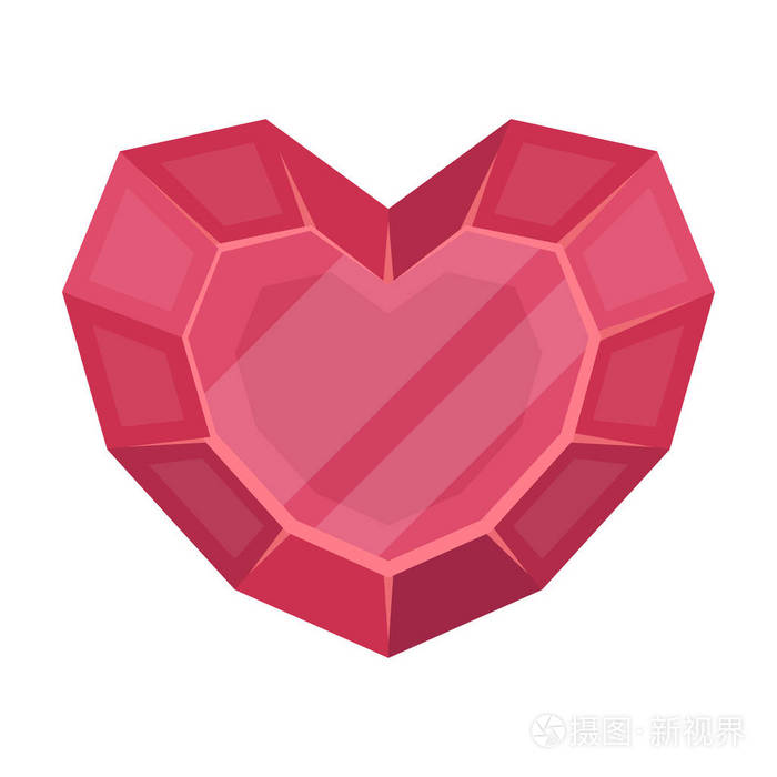 在白色背景上孤立的卡通风格的心形宝石图标.