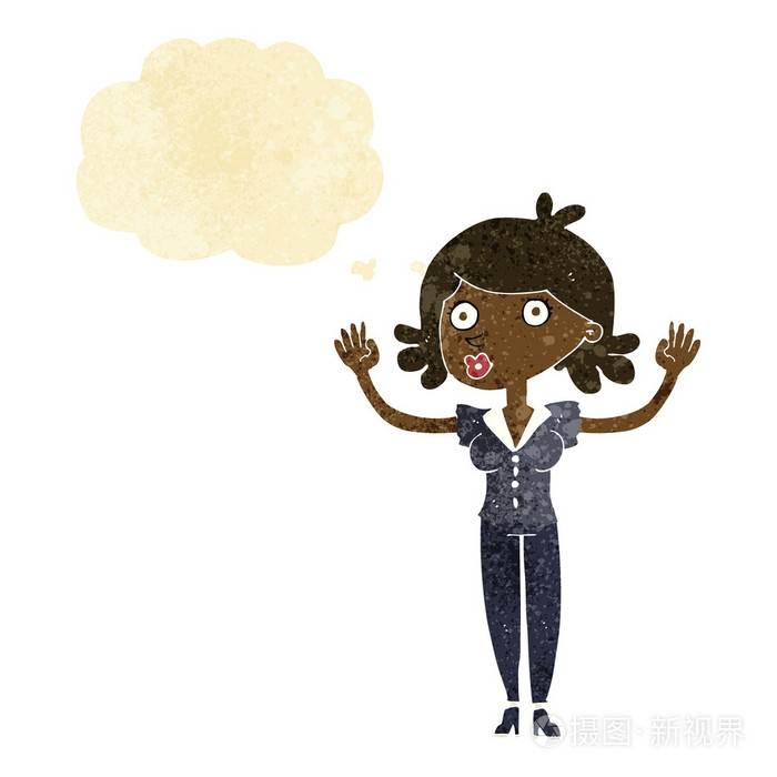 卡通女人投降与思想泡泡