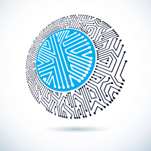 科技数字化矢量抽象技术图和圆形的电路板.