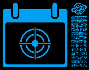 靶心日历天平面矢量图标与奖金
