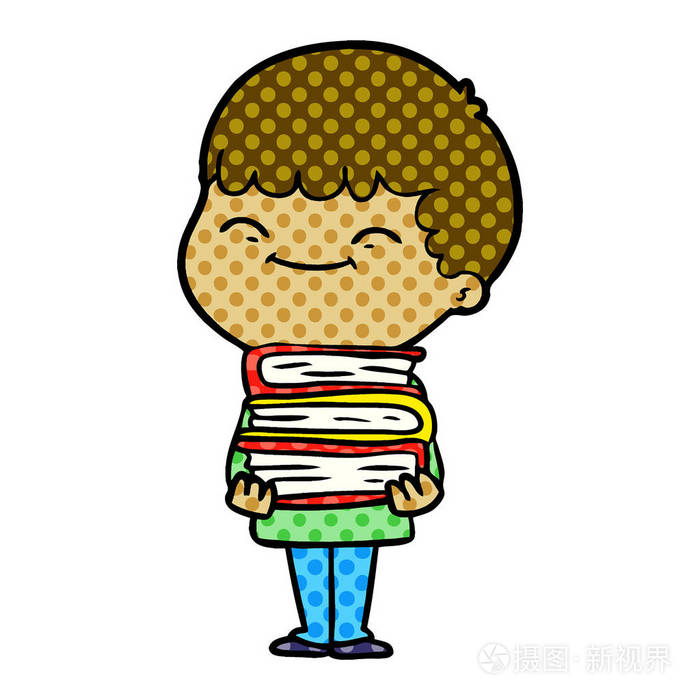 卡通快乐男孩与书