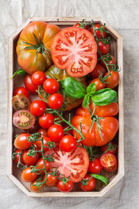 成熟有机农夫的品种在桌上的红色蕃茄