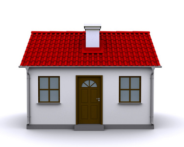 有屋顶的房子小房子,有红色的屋顶,正面视图照片