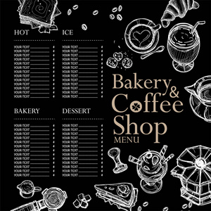 菜单咖啡馆咖啡烘焙餐厅模板设计手绘图形
