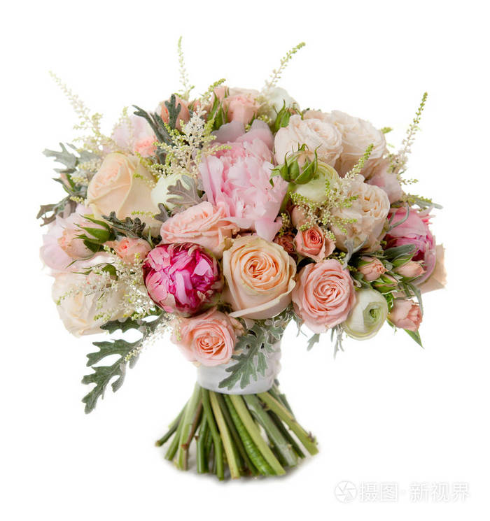 在白色背景上孤立的婚礼花束