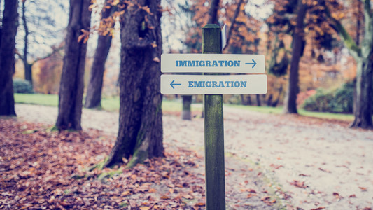 移民和移民概念的路标