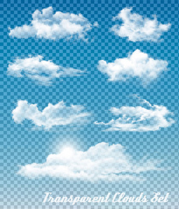 套在透明的天空背景上的白云。矢量