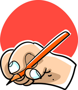 钢笔写作右手托起钢笔和写作卡通风格矢量图照片