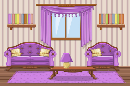 设置的卡通气垫家具,紫罗兰色的客厅照片