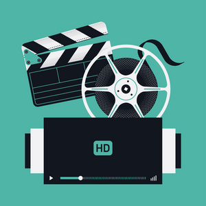 视频播放器,电影卷轴和阀瓣照片