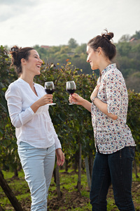 两个年轻女人喝红酒