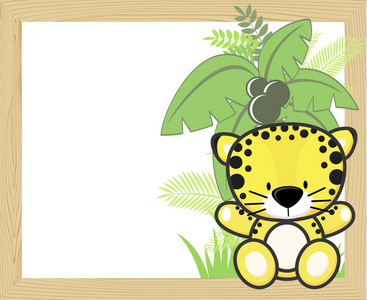 可爱的小宝贝豹与棕榈树空木框架