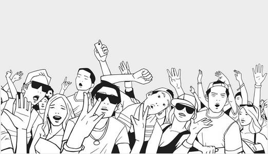 会中颜色的节日的插图滑稽和疯狂的女孩与绘画艺术面孔化妆和卷曲的