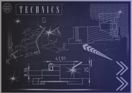 蓝色背景上的机械图纸图片