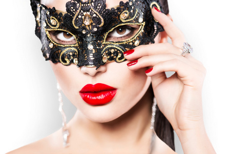 女人戴着面具，狂欢节面具