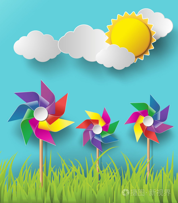 在多云的日子里吹来的风力磨坊的插图