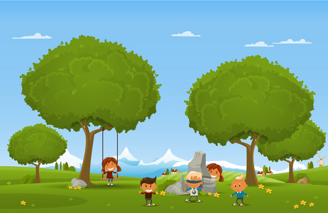 孩子们在户外玩耍照片