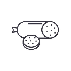 萨拉米香肠矢量线图标, 标志, 插图背景,可编辑笔触照片