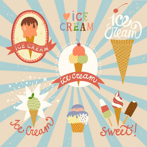 手绘复古冰淇淋标志集