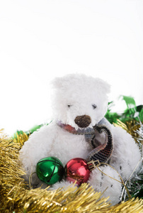 可爱的玩具熊和圣诞金色饰品边框装饰