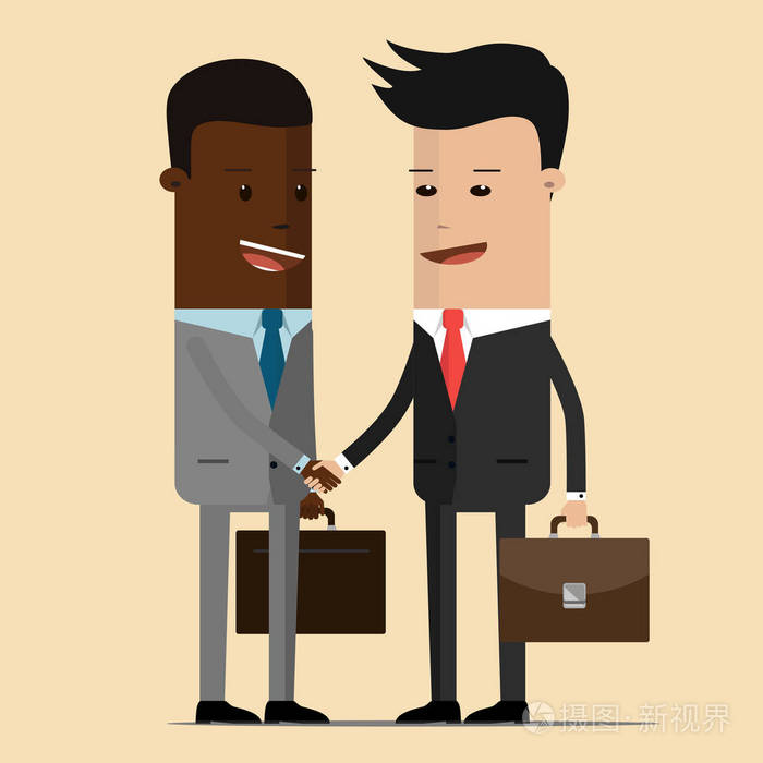 会议的两位政治家, 外交官, 伙伴或朋友握手问候.