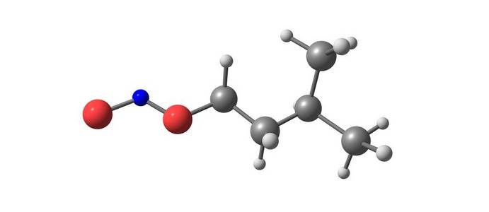 异戊酯亚硝酸盐分子结构上白色孤立照片