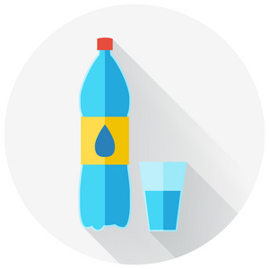 平面设计的水瓶子和杯子水图标图片
