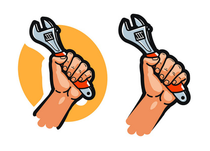扳手 工具或牵手.维修 服务 维修 支持图标或标志.卡通矢量图照片