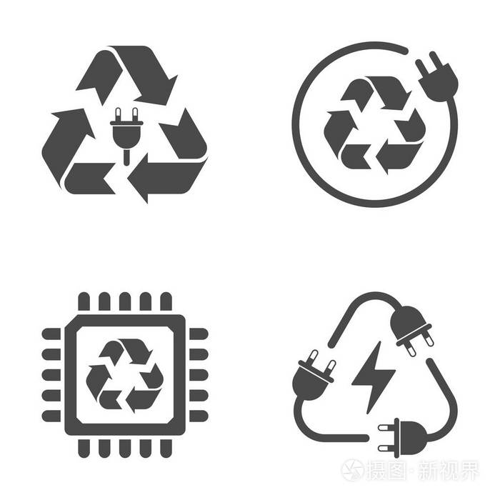 回收电子废物垃圾图标在白色背景上的标志