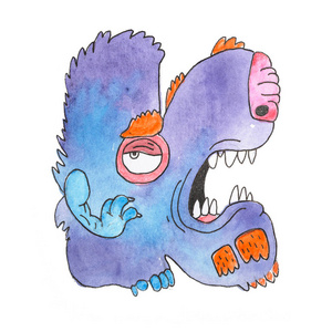 有趣的水彩卡通英语字母表与怪物
