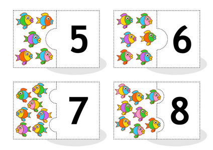 幼儿怎样画鱼学习计数拼图卡片与鱼,数字 5-8照片
