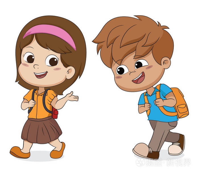 孩子步行上学schoolback