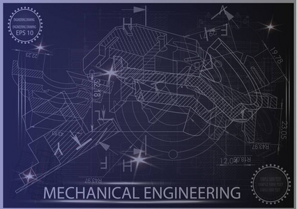 蓝色背景上的机械图纸图片