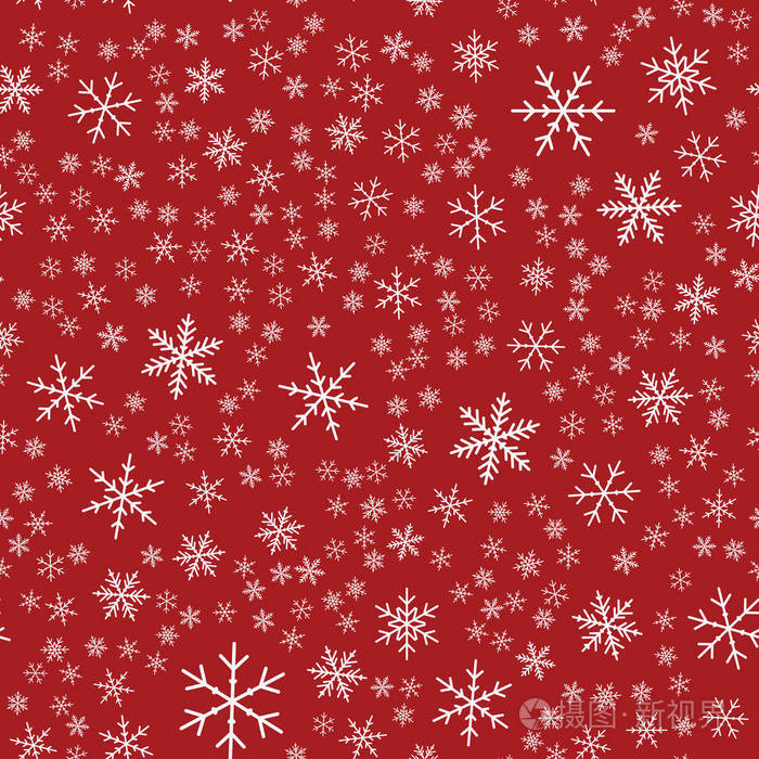 白色的雪花无缝模式上红色圣诞背景混沌分散白色雪花