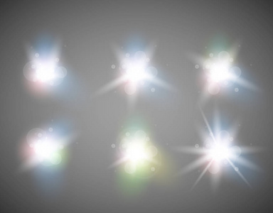 发光灯效果 耀斑 爆炸和星星。特殊效果