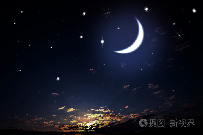 夜空与星星和月亮