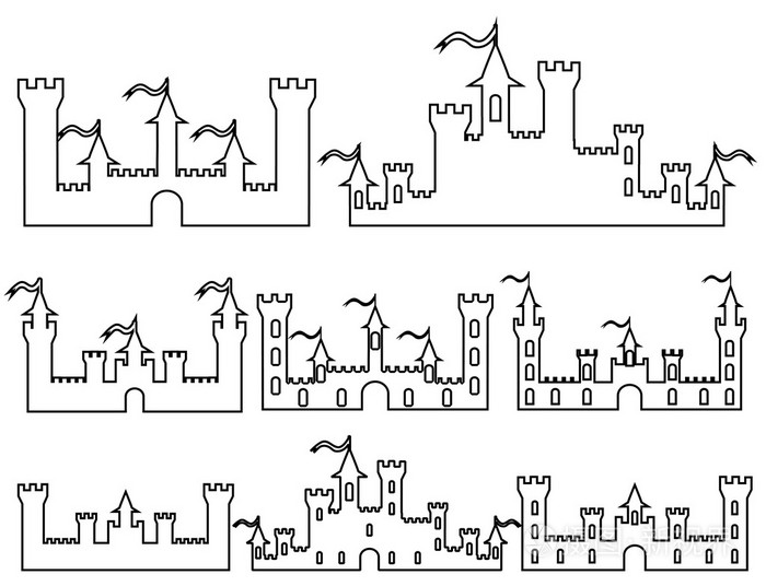 一套奇幻城堡的轮廓设计. 矢量i