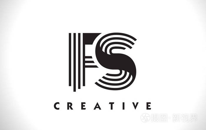 带黑色线条设计的 fs 标识语字母.线封信矢量点检