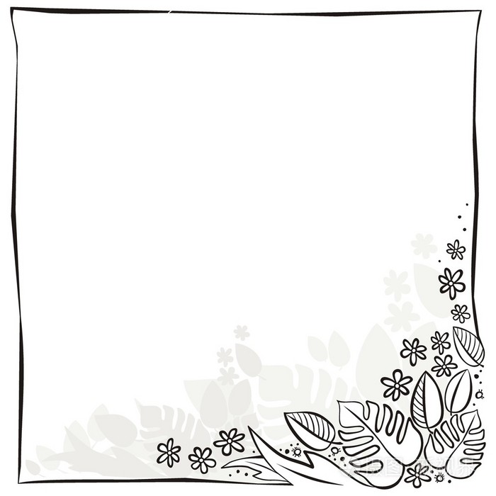 单色黑白色灰色方形春夏季花卉季节性卡与空白的地方为您的文本在白色