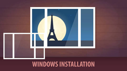 Windows 安装横幅。查看从窗口。矢量图