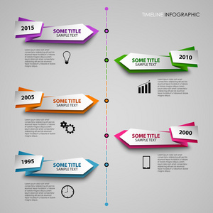 时间线信息图形与彩色折叠式的指针模板