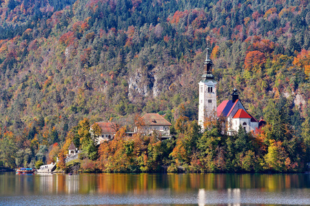 多彩的秋日在斯洛文尼亚布莱德湖