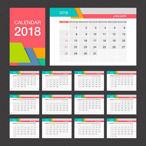 2018 日历。桌子上的日历现代设计模板