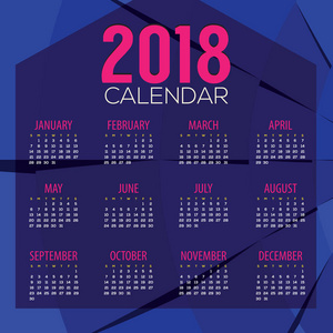 2018 抽象图形打印日历开始周日矢量图
