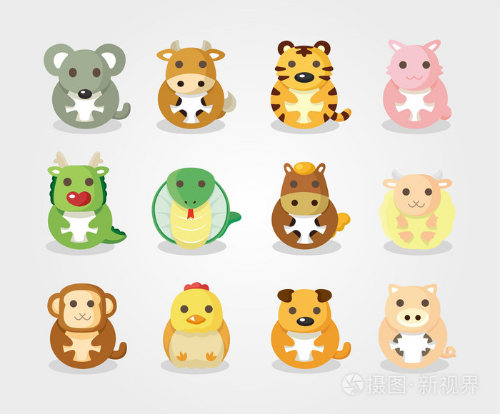 12 动物图标集,中国十二生肖动物