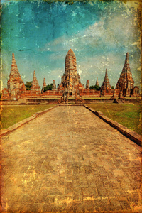 扫管笏 Phra Si Sanphet，大城府，泰国前的皇家寺庙废墟的复古风格图片