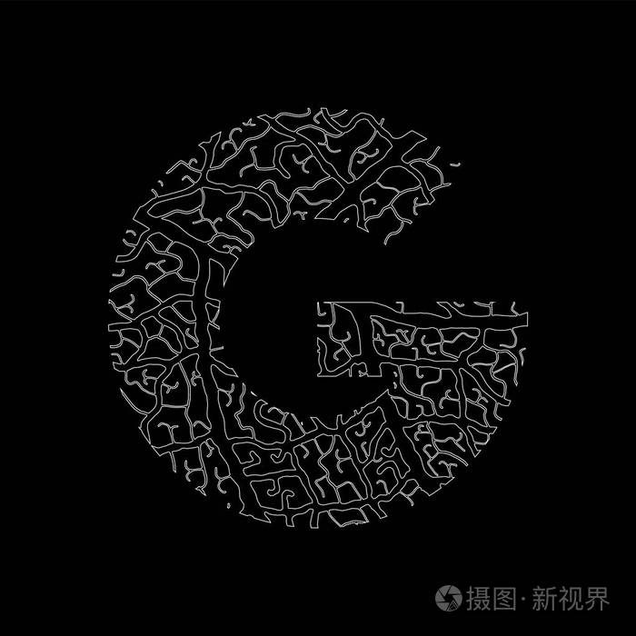 使用叶静脉图案白色填充的性质字母表生态装饰字体大写字母 g